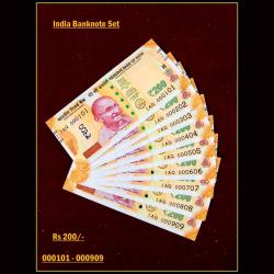 Rs 200 India Banknote Semi Solid Set 000101 to 000909 Gem Unc Unique and Rare