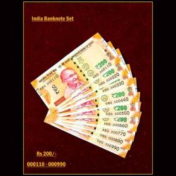 Rs 200 India Banknote Semi Solid Low Serial Set 000110 to 000990 Unique and Rare