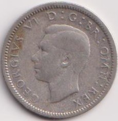 1943 England Six Pence George VI Silver Coin #PR78