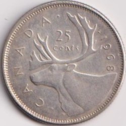 Canada 25 Silver Cents Elizabeth II 1968 Coin #PR59