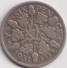 England 1931 George Fifth Silver Six Pence Coin #PR128