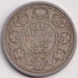 1916 Half Rupees Silver George Six British India Coin #PR31