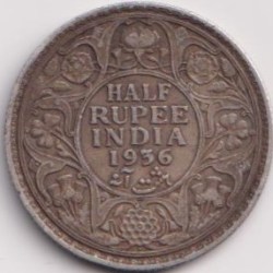 1936 Half Rupees Silver George Six British India Coin #PR28