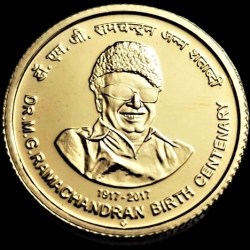 Extremely Rare Limited issue 5 Rupee M G Ramachandran Birth Centenary Coin in Top Bunc Grade UNC Set Loose Commemorative Coin