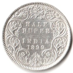 Half Rupee 1899 Calcutta Mint Victoria Empress Scare Collectible British India Silver Coin