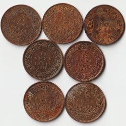 7 Coins Set of 1/12 Anna 1913 to 1926 Bronze Coins of King George V British India Coinage