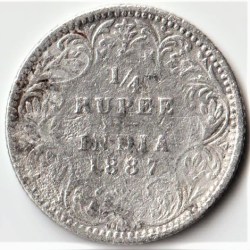 Rare 1/4 Rupee Key Date 1887 Silver British India Coin Victoria Empress