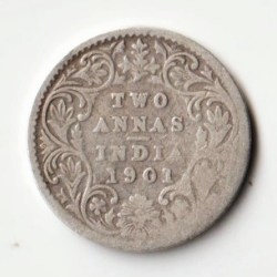 Rare Two Anna 1901 Coin of Victoria Empress Silver Coin British India Coinage