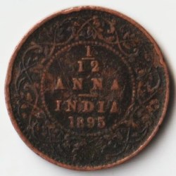 Rare 1/12 Anna 1895 Copper Coin of Empress Victoria British India Coinage