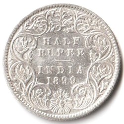 Half Rupee 1899 Calcutta Mint of Victoria Empress Scare Collectible British India Silver Coin