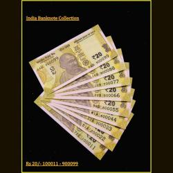 Rs 20 India Banknote Semi Solid Set 100011 to 900099 Gem Unc Unique and Rare
