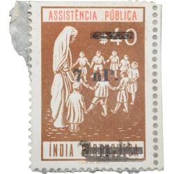 Postal Stamp of India Portugues - Assistencia Publica Cancelled and Over Printed Brown 7 New Paise b