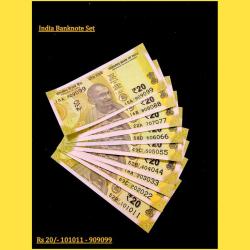 Rs 20 India Banknote Semi Solid Set 101011 to 909099 Gem Unc Unique and Rare