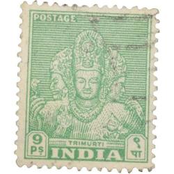 Postal Stamp of Republic India - Trimurti (AD 1949) 9 Paise Yellow-Green Colour Used Condition as pe