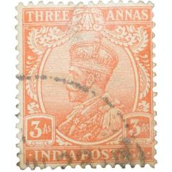 Postal Stamp of George V 3 Annas Orange Colour - Used Condition as per Image.