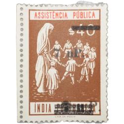 Postal Stamp of India Portugues - Assistencia Publica Cancelled and Over Printed Brown 7 New Paise b