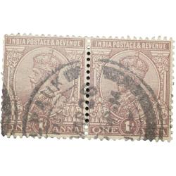 Postal Stamp of George V 1 Anna Brown Colour - Block of 2 stamps - Used Condition as per Image.