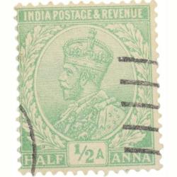 Postal Stamp of George V 1/2 Anna Green Colour - Used Condition as per Image.