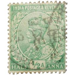 Postal Stamp of George V 1/2 Anna Green Colour - Used Condition as per Image.