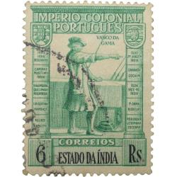 Postal Stamp of India Portugues - Green 6 Ries with Vasco Da Gama - Used as per Image.