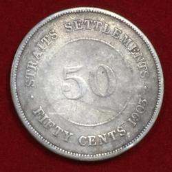 1903 Straits settlements British malaysia 50 cent Edward VII Silver Very Rare Coin # o-1