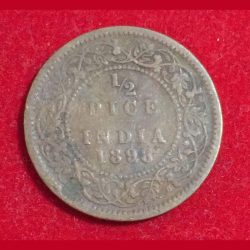 1898 India - British ½ Pice - Victoria EM Press Rare Coin #Z-109