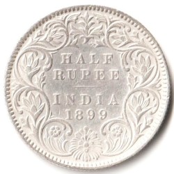 Half Rupee 1899 Calcutta Mint of Victoria Empress Scare Collectible British India Silver Coin