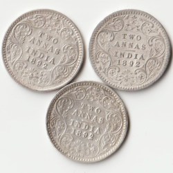 Extremely Fine Two Anna 1892 Victoria Empress Silver Coin of British India Coiange Randomly Single Coin given from a Lot