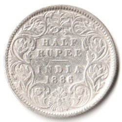 Rare Half Rupee 1886 of Calcutta Mint of Victoria Collectible British India Silver Coin