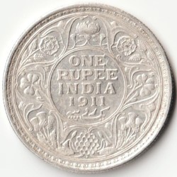 Extremely Rare 1 Rs 1911 George V Bombay Mint of Famous Pig Variety British India Coin