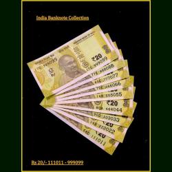 Rs 20 India Banknote Semi Solid Fancy Set 111011 to 999099 Gem Unc Unique and Rare