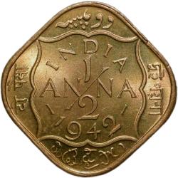 Nickel-Brass 1/2 Anna of George VI (AD 1942) of Bombay Mint in UNC Grade Rare