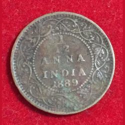 1889 India - British 1⁄12 Anna - Victoria EM Press Rare Coin #Z-111