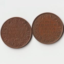 Combo Set of One Quarter Anna 1940 Calcutta and Bombay Mint Bronze Coin of King George VI British India Coinage