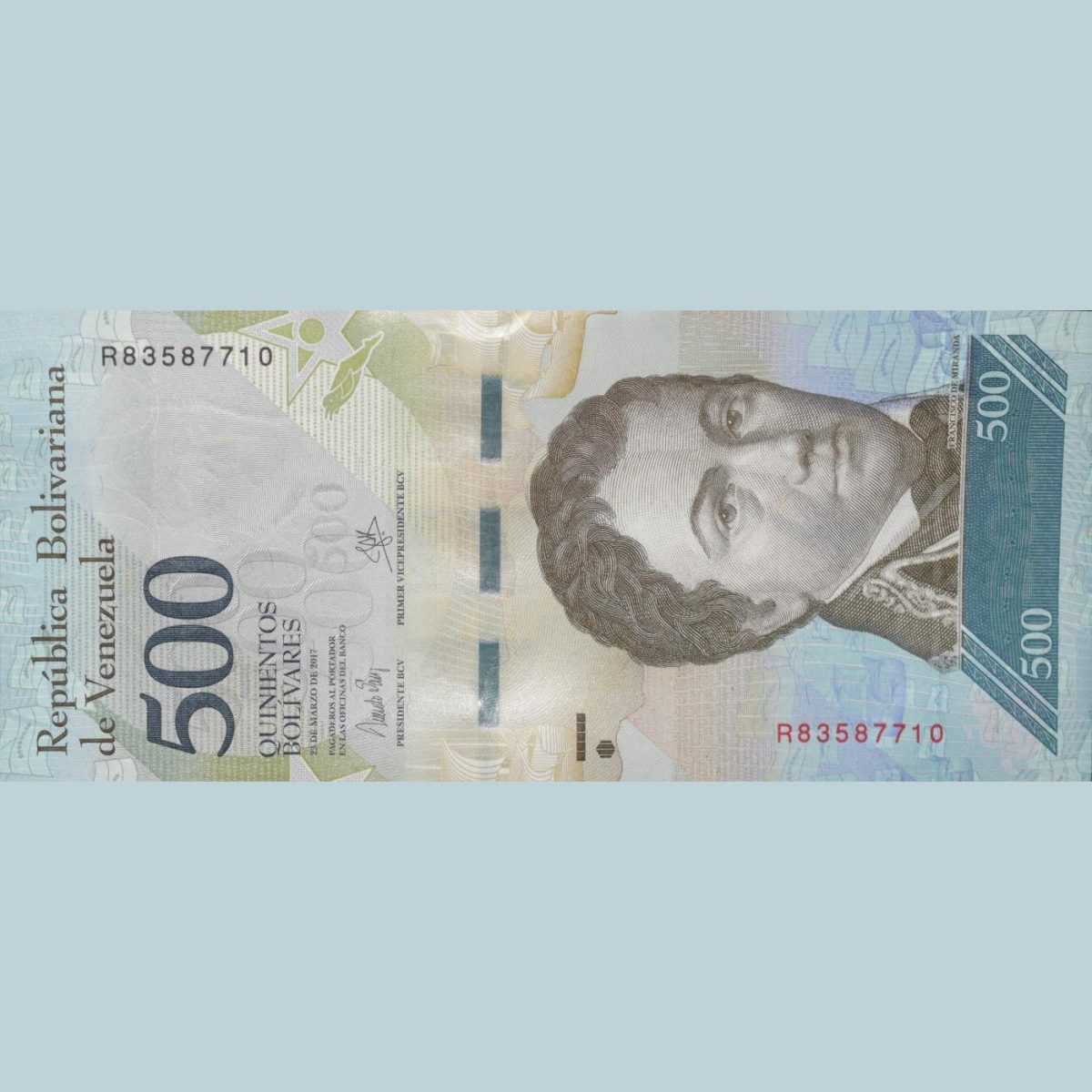 500 Bolivares of Venezuela Country (AD 2015-2017) with Amazon River Dolphins