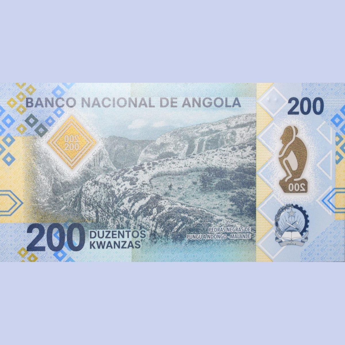 200 Kwanzas of Angola Country (AD 2020) with Piedras Negras de Punduandongo in Malanje