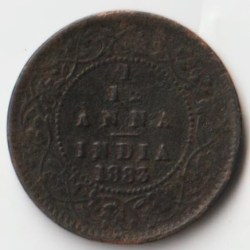 Rare 1/12 Anna 1883 Copper Coin of Victoria Queen British India Coinage