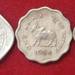 1954 Bull complete Set Two Anna's. Half Anna's. Quarter Anna's completely set Coin #X35