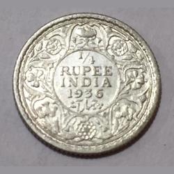 1936 India - British ¼ Rupee - George V King Emperor Silver Rare Coin #Z-142
