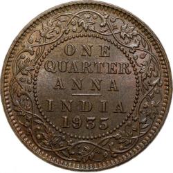 Bronze 1/4 Anna of George V(AD 1935) of Calcutta Mint UNC Grade