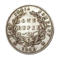 British India Silver Rupee Year 1840 “Eic” Queen Divided Legend **Scare** High Grade.