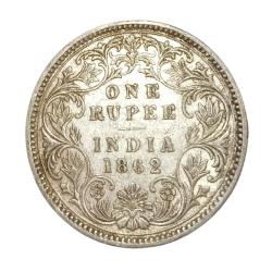 British India Silver Rupee Year 1862 Queen Victoria in Top AUNC Grade.