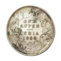 British India Silver Rupee Year 1890 Victoria Empress in High Grade.