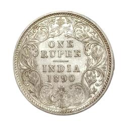British India Silver Rupee Year 1890 Victoria Empress in High AUNC Grade.