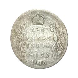 British India Silver 2 Annas Year 1910 King Edward-VII in Used Condition.