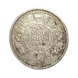 British India Silver 2 Annas Year 1913 King George-V Used Condition.