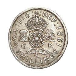 Great Britain Silver Two Shillings Year 1951 King George-VI Collectable Grade.