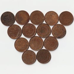 14 Coins Set of 1/12 Anna 1917 to 1928 Bronze Coins of King George V British India Coinage