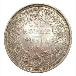 British India Silver Rupee Year 1876 Queen Victoria with Dot High Grade.