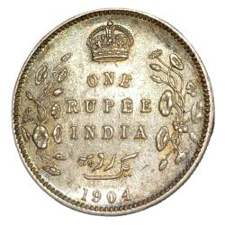 British India Silver Rupee Year 1904 King Edward-VII High AUNC Grade with Rainbow Toning.
